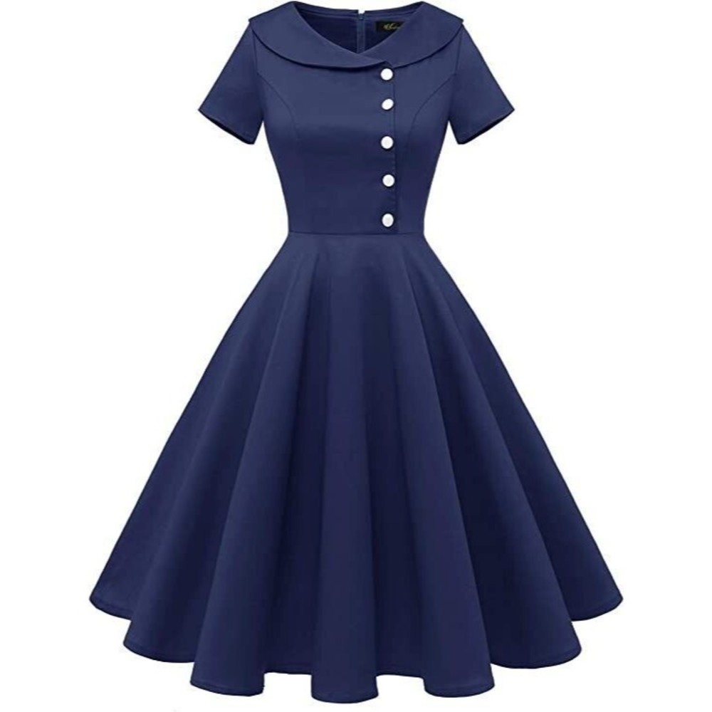 Wedtrend Women's 1950s Vintage Audrey Hepburn Style Swing Dresses 3XL Navy
